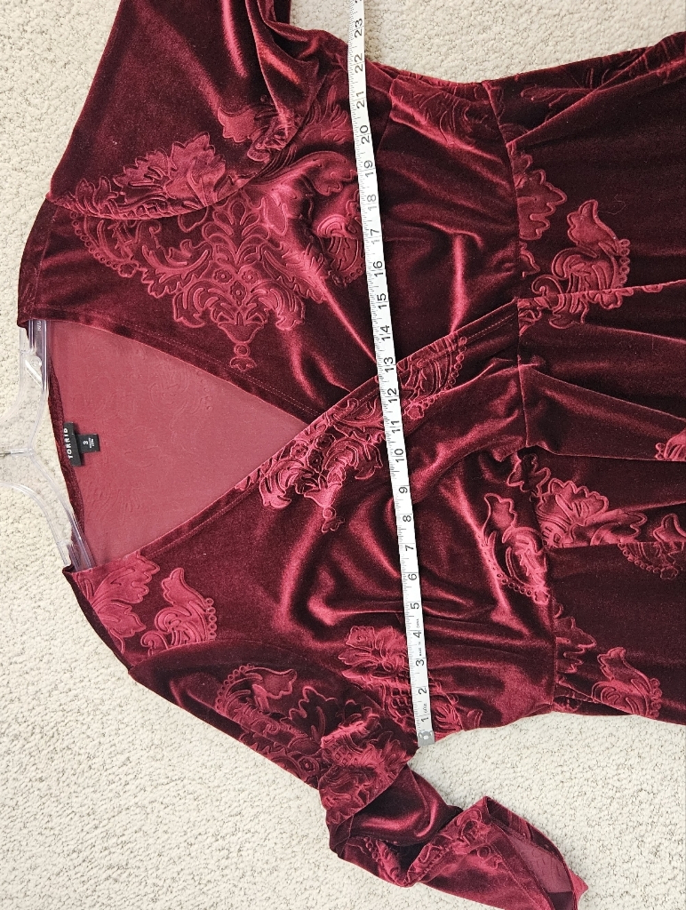 Torrid Faux Wrap Dress Velvet Burgundy Surplice 3/4 Sleeve Dark Romance Womens 3 - Picture 7 of 8